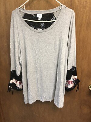 Womens Dressbarn Heather grey front black paisley in back & sleeves size 2x   A6