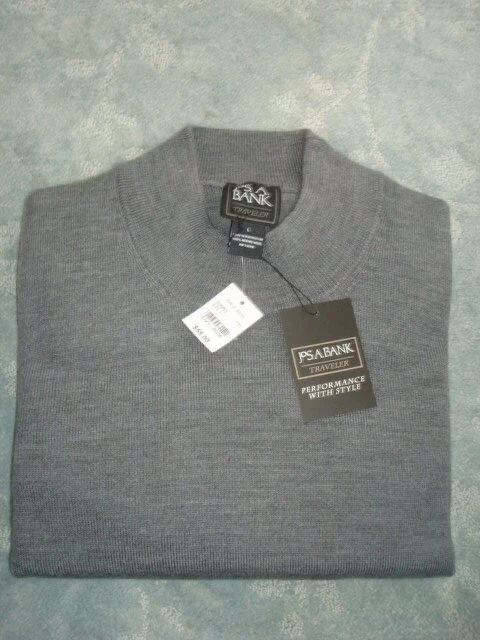 JOS. A. BANK GRAY TRAVELER MERINO WOOL SWEATER SIZE LARGE
