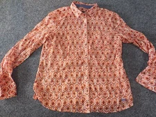 Talbots Womens Blouse 10 orange button up casual top designer coastal