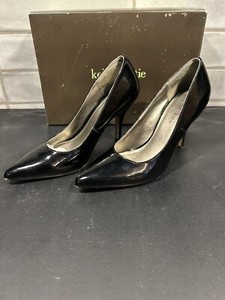 Kelly & Katie Natalie Shiny Black Elegant Leather Heels Pumps, Size 7