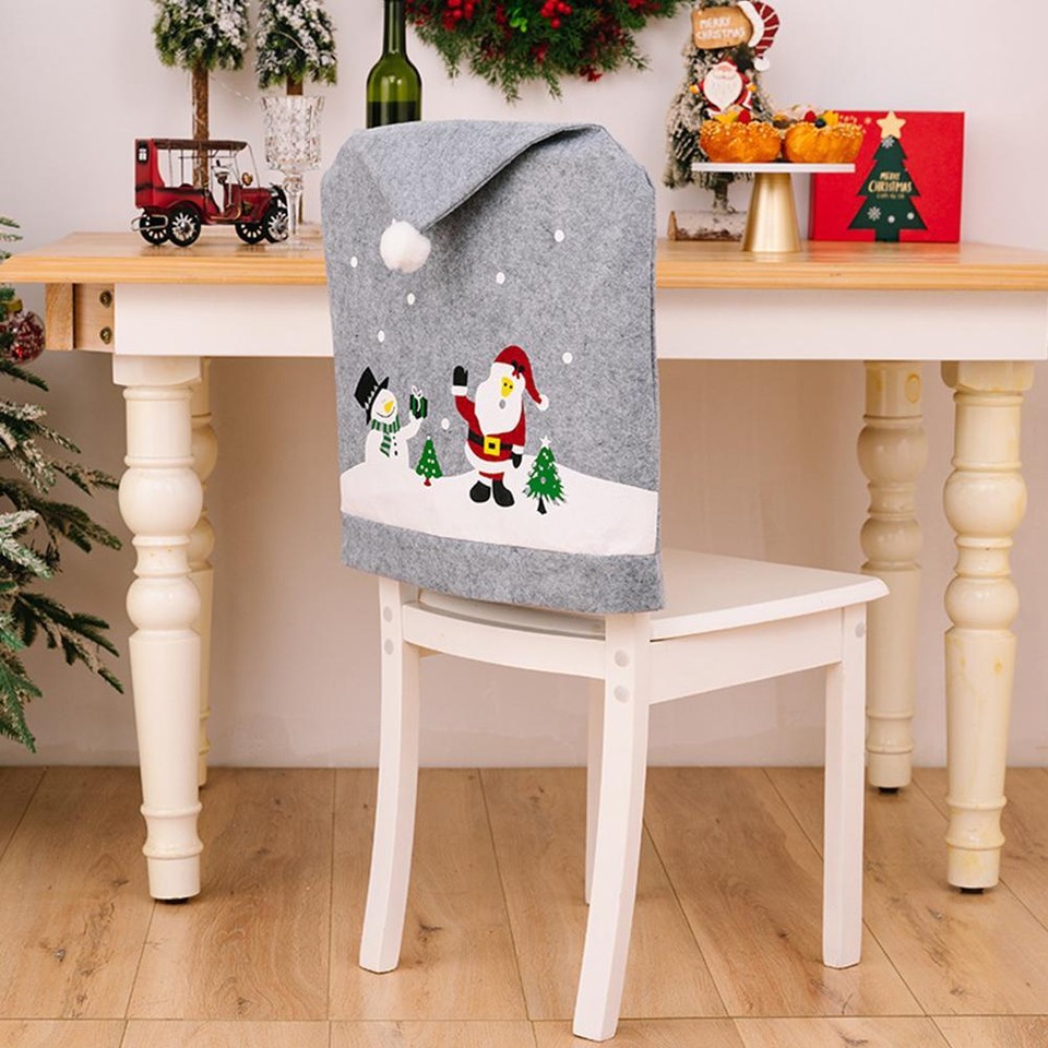 Christmas Grey Santa Hat Chair Covers Dinner Table Home Décor Ornaments