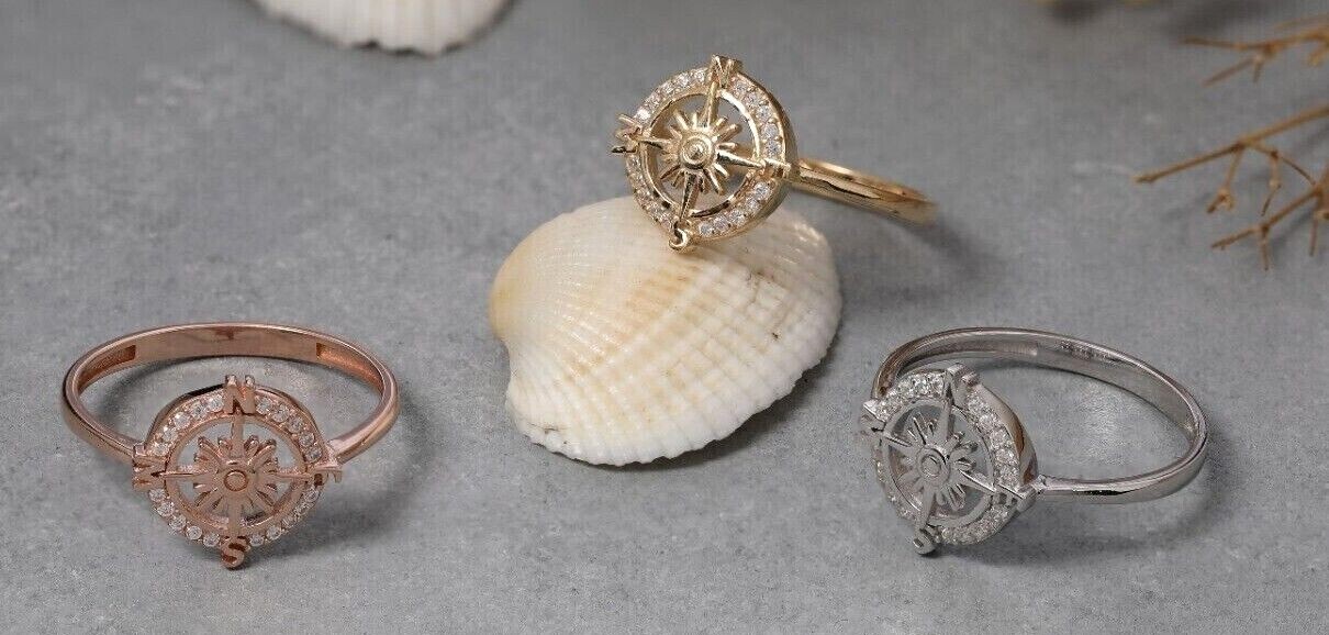 925 Sterling Silver Compass Ring, Direction Ring, Handmade Compass Ring ...