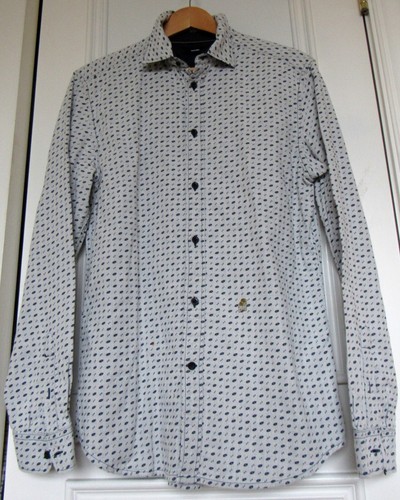 Diesel Shirt Large Men Long Sleeve Button Collared , Light grey/Navy,cotton