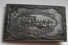 Vintage 1970s-80s Cobb Company Belt Buckle Pewter Stagecoach Speed Safety