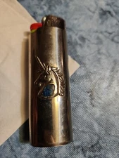 Vtg UNICORN Head Lighter Case old Sleeve Turquoise Western Cover Holder for Bic 