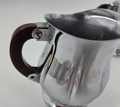 RARE Bakelite Handles & Knob Farber Bros. Chrome MCM Sugar Bowl Creamer Set - Picture 3 of 8