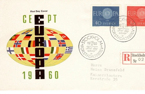 FDC Sweden Europe 1960 Registered Cover Stockholm to Kaiserslautern