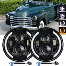 Pair 7" Round LED Headlights DRL Turn Fit Chevy Truck 3100 1950 1951 1952-1959