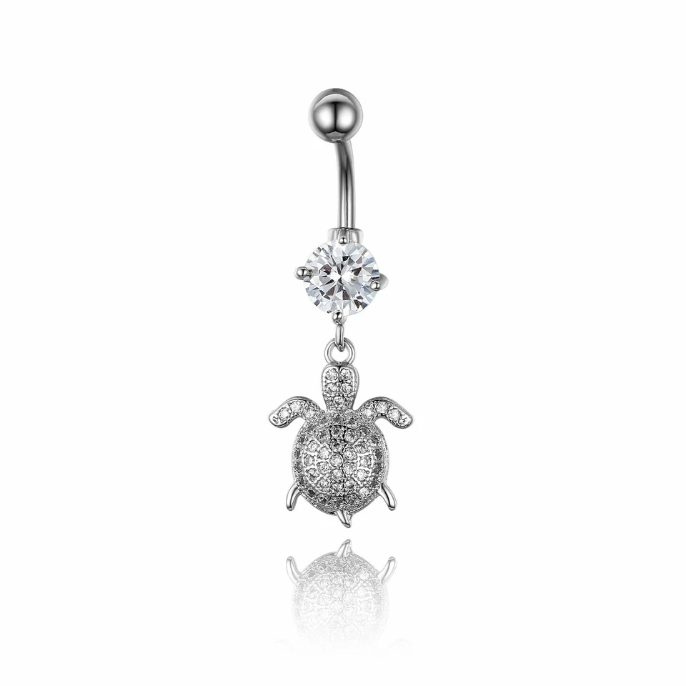 Stainless Steel Belly Button Ring Navel Barbell CZ Tree of Life Piercing Jewelry - Image 4 of 4