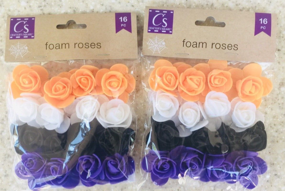 32 Crafter’s Square FOAM ROSES Halloween Orange White Black Purple 16pc