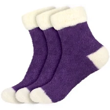 Women's Fuzzy Featherlight Cuff Socks - Deep Purple- 3prs