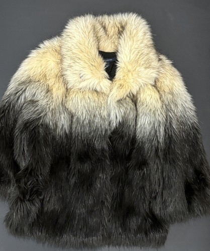 French Connection Johanna Black White Mock Neck Ombré Faux Fur Coat $228 - Picture 2 of 11