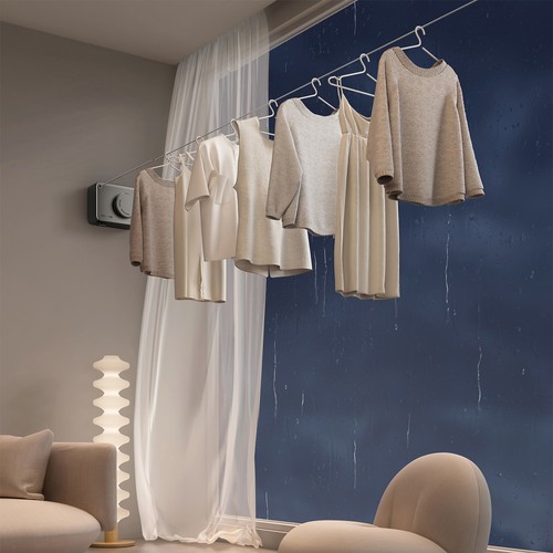 Drying Rack Clothesline Pull out Wall mounted Retractable Clothes Line PunchFree - Picture 2 of 16