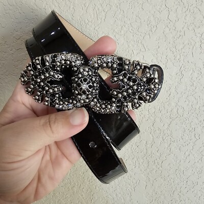 leatherock womens belt Black Patent Leather Size Small Bling  display picture 2