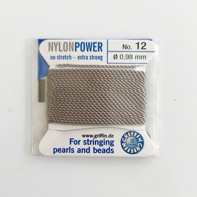 GRAU NYLON POWER SEIDIG SCHNUR FADEN 0,98mm SCHNUR PERLEN & PERLEN GRIFFIN 12