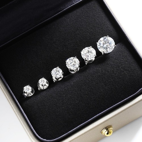 0.2-2CT Round Moissanite Solitaire Stud Earrings Women Gift 925 Sterling Silver - Picture 1 of 19