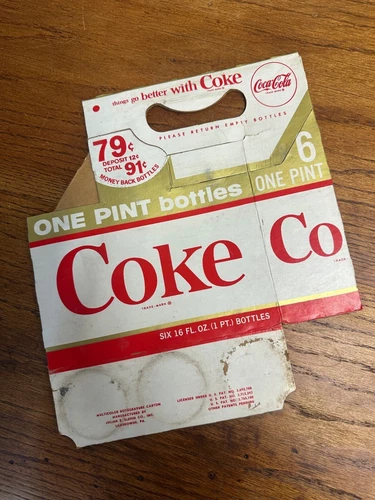 1960s Coca Cola Cardboard Carrier Carton Bottle 6-Pack Case Vintage 16oz Pint