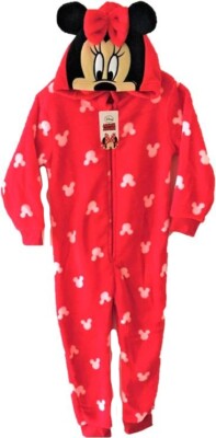 Disney Minnie Mouse Onesie Mädchen Gr. 98-128 Hausanzug Kapuze+Öhrchen Schlafanz
