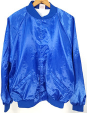 Vtg Cardinal Satin Jacket Men's XXL Lined Blue Snap Front Retro Distressed