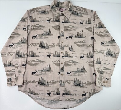 Wrangler Rugged Wear Button Shirt Deer Woods All Over Print Mens XL