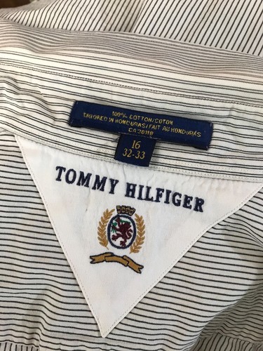 Tommy Hilfiger Mens Size 16 Long Sleeve Dress Shirt White Black Stripe Cotton - Picture 6 of 7