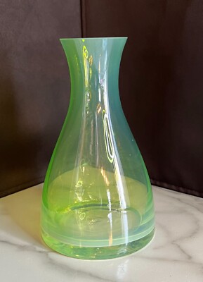 Green Translucent Glass 7.5'' Tall Vase Vintage