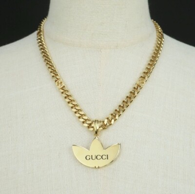 GUCCI Adidas Collaboration Necklace Trefoil Golmette Chain Pendant