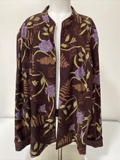 Erika Women's Brown Multi Floral Print Stand Collar Open Blazer Sz 3x
