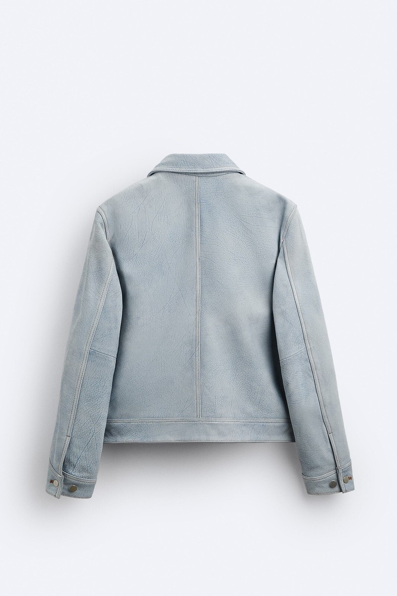 New Zara Denim Look Leather Jacket M L 4720/301 Blue bomber