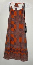 Lulus Social Philosophy Coral Red Print Halter Dress #132