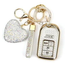 Key Fob Cover with Diamond Keychain Car Key Holder Case Compatible with 2016-...