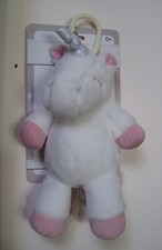 Kelly Baby 10" White Pink Baby Unicorn Clip On Pram Toy W Rattle  Crinkle Ears
