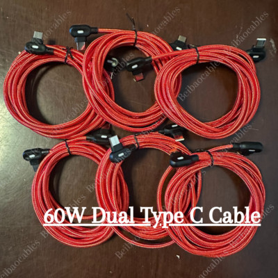 60W Type C to USB C Cable Elbow PD Nylon Fast Charger For iPhone15 16 17/Samsung