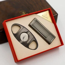 Cigar Cutter Lighter Set Accessories Punch & Rest Windproof Butane Gas for Gift