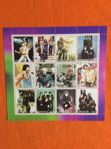 12x Real postage stamps freddie queen beatles the doors police sex pistols the w - Foto 3 di 4