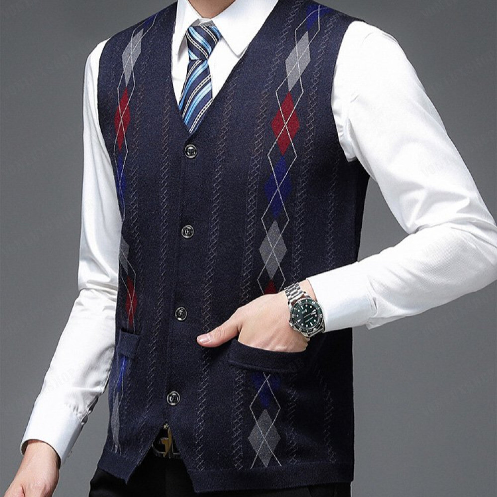 Men's Knitted Vest Winter Singlebreasted Sweater Fathersleeveless Shirt