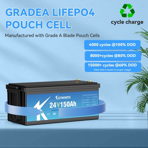 2x 24V 150AH Batería Litio LiFePO4 Batería 100A BMS 3840W Autocaravana Sistema Solar - Imagen 7 de 16