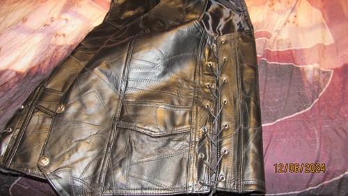 Diamond Plate Genuine buffalo Leather Motorcycle Vest Skull Black size xl - Picture 3 of 4