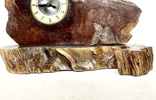 Vintage MID CENTURY MODERN MCM REDWOOD / CYPRESS LIVE EDGE WOOD CLOCK RUNNING - Picture 5 of 13