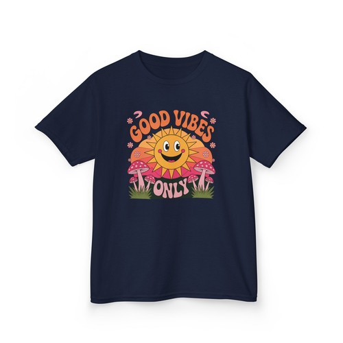 Girls 'Good Vibes Only' Smiling Sun, Sunset, Daisies - Funky, Kids Tee - Picture 9 of 10