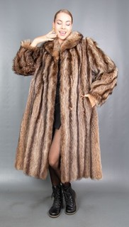 9788 WONDERFUL REAL RACCOON COAT FUR SWINGER VERY LONG BEAUTIFUL LOOK SIZE XL