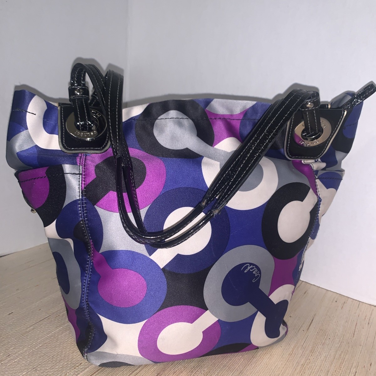 Coach Alex Op Art Satin Monogram Purple Multiprint Tote/Handbag #14338 View 5