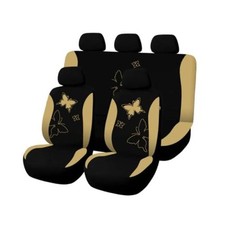 HZEL Car Seat Cover Full Set, Soft Breathable Butterfly Print 9PCS Beige