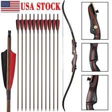 62" Recurve Bow 20-50lb Wooden Riser Takedown Longbow for Archery Hunting Target