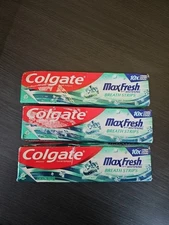 NIB (3) Colgate Max Fresh Fluoride Toothpaste Breath Strips Clean Mint 6.3 oz ea