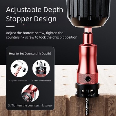 2835mm Drill Bit Set For Countersink With Adjustable Depth Stop For Woodworking