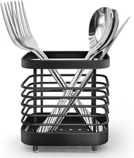 Cutlery Drainer, Stainless Steel Utensil Holder Sink Caddy, Rust Proof Black 
