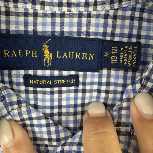 Camisa Ralph Lauren Niños Azul A Cuadros Natural Elastizada Abotonada M 10/12 Usada en Excelente Condición - Imagen 5 de 15