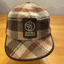 VTG Golden Harvest Brown Plaid Hat Ear Covers Made In USA Farm