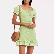 FAITHFULL THE BRAND Lime Green Cette Smocked Mini Dress Size S